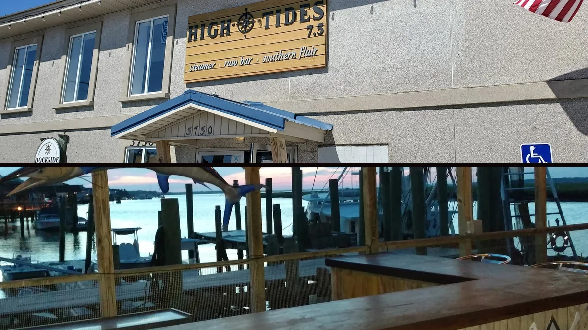 Casual bar with dockside views